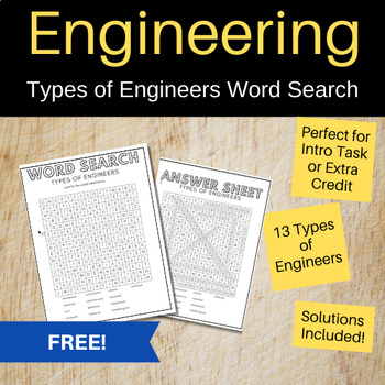 Preview of Engineering Word Search - Types of Engineers FREE!