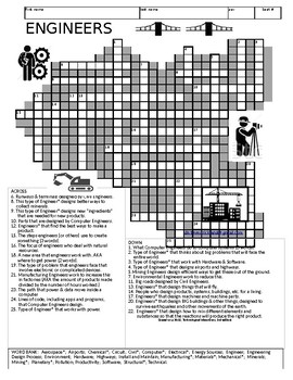 Preview of Engineers Crossword - Types of Engineers & What they Do - STEM