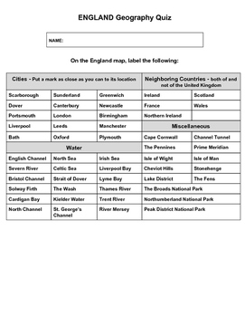 Preview of England Geography Quiz