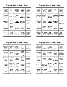 Preview of England Tourist Spot Bingo - (100) Different Cards - Print, Cut, and Play!