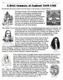 England from 1649-1702 Summary: Restoration, Glorious Revolution