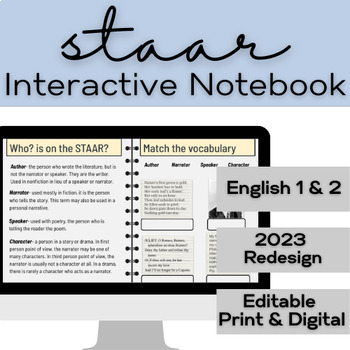 Preview of ENGLISH 1 & 2 STAAR REDESIGN 2023 | Interactive Vocabulary Notebook