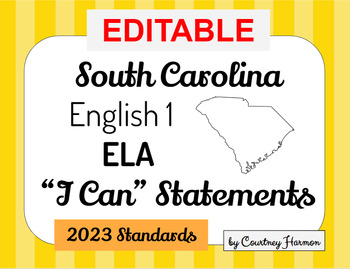 Preview of English 1 I Can Statements - 2023 South Carolina Standards