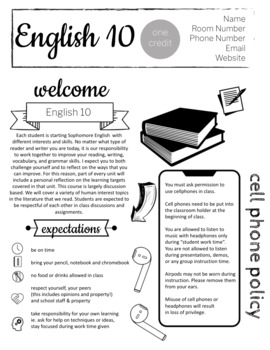Preview of English 10 - Sophomore English Syllabus - Easy to edit in google slides!