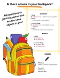 ESL/EFL Activity: "Is there a book in your backpack?"