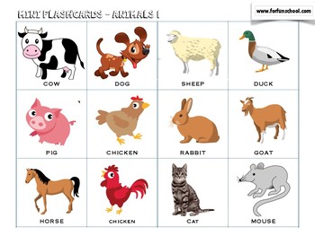 English Animals Flashcards by For Fun School | TPT