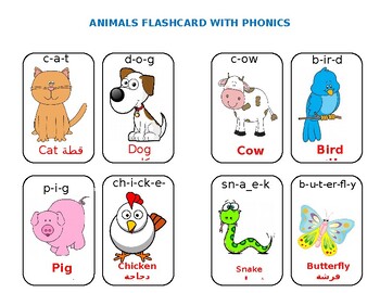 Preview of English-Arabic Animal Flashcards, multilingual classroom
