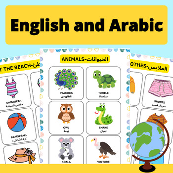 Preview of English-Arabic Language Flashcards, basic words,Arabic Words Cards,ESL Classroom