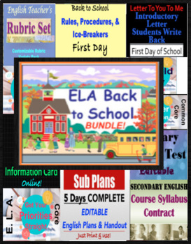 Preview of English Back to School BUNDLE First 2 Weeks ELA & 100 Pages of Plans & Resources