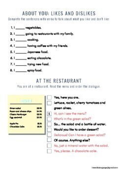 english beginner lesson 3 food worksheet esl tefl efl by inter alia