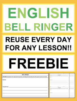 Preview of English Bell Ringers - Common Core ELA Middle School or High School FREEBIE