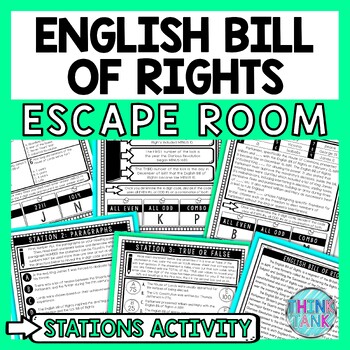 Preview of English Bill of Rights Escape Room Stations - Reading Comprehension Activity
