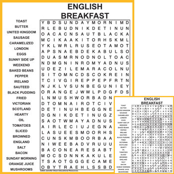 Preview of English Breakfast Word Search