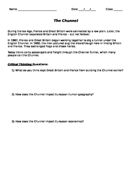Preview of English Channel: Chunnel Critical Thinking