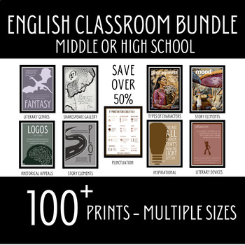 Preview of English Classroom Bundle, Middle High School Classroom Decor, Literary Devices