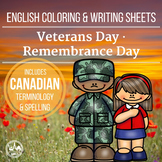 English Coloring & Writing Remembrance / Veterans Day Mini Pack