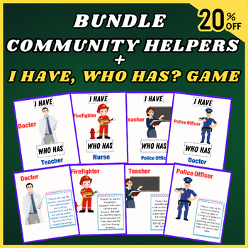 Preview of English Community Helpers Social Studies Bundle,I Have, Who Has? Game-Profession
