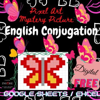 Preview of FREE English Conjugation Pixel Art Mystery Picture Digital Activity Google Excel