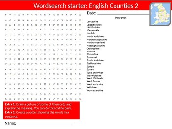 English Counties #2 Wordsearch Sheet Starter Activity ...