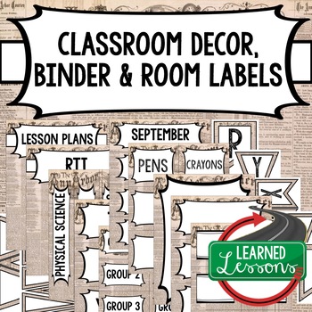 Preview of SECONDARY CLASSROOM DECOR, BINDER LABELS, Newspaper Vintage