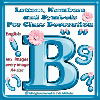 Preview of English Digital Letters, numbers and symbols decorate classroom - BluePink