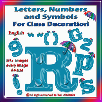Preview of English Digital Letters, numbers and symbols decorate classroom - Rain