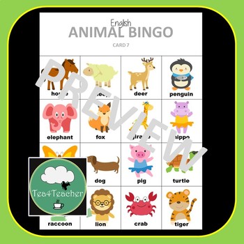 Pet Bingo Game, Vocabulary Words