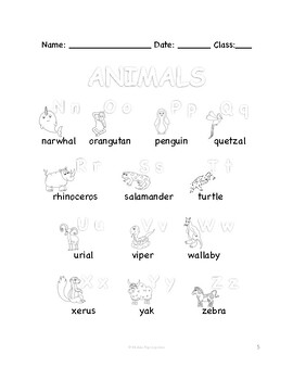 English ESL Alphabet Animal COLORING & HANDWRITING PAGES by Madina ...