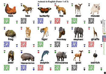 English/ESL Animals (54 animals with spelling and audio) by Linguacious