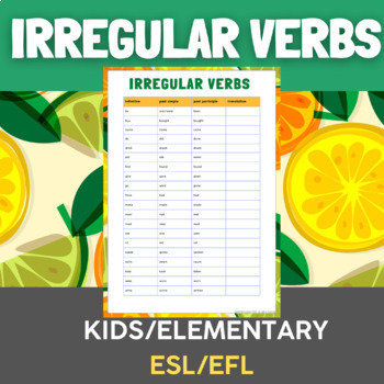 Preview of FREE English ESL/EFL irregular verbs table basic elementary