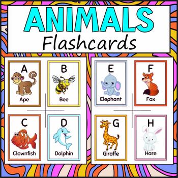 English ESL Flashcards - Alphabet Animals Large Flashcards plus Letters