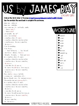 Song Lyrics - Fill in the blanks worksheets by Funny Miss Valerie