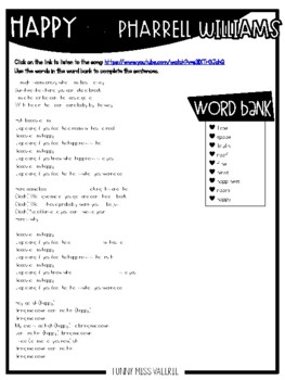 Song Lyrics - Fill in the blanks worksheets by Funny Miss Valerie