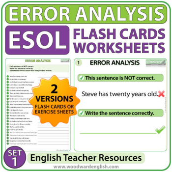 Preview of English Error Analysis Flash Cards & Worksheets - Set 1