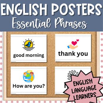 Preview of English Essential Words & Phrases Posters | ESL Classroom Decor | ELL Newcomer