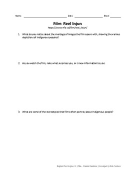 Preview of English First Peoples 12 | Film: Reel Injun | Student Questions Handout