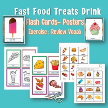 Preview of English Food Breakfast Drinks Dessert Vocabulary Flashcard Poster ESL ELL