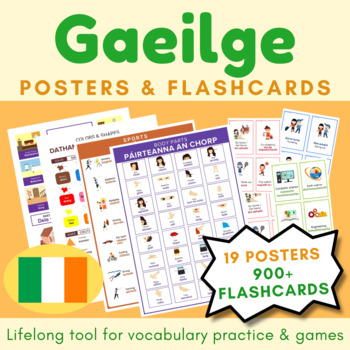 Preview of MEGA BUNDLE English Gaeilge Posters and Flashcards