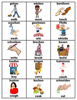 Preview of English-German Action Verbs ESL Vocabulary Flashcards for Beginners