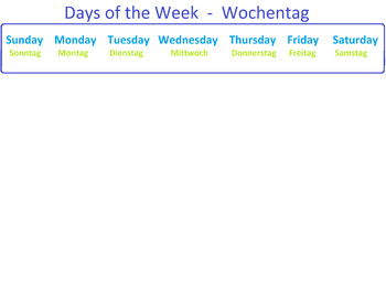 Preview of English - German Days of the Week