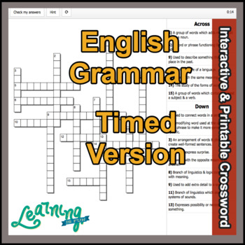 Preview of English Grammar Grade 5-10 Crossword