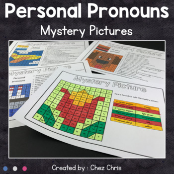 Preview of English Grammar : Personal Pronouns - 8 mystery pictures - Color by Code