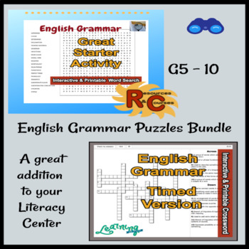 Preview of English Grammar Grade 5-10 Word Search & Crossword Pair Pack