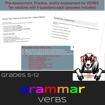 Preview of English Grammar Verbs Grades 5-12 Assessment or Practice