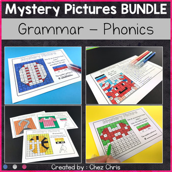 Preview of English Grammar and Phonics Mystery Pictures - Growing BUNDLE