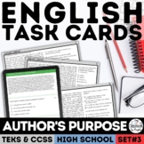 Author's Purpose Task Cards & Quiz High School STAAR Test Prep