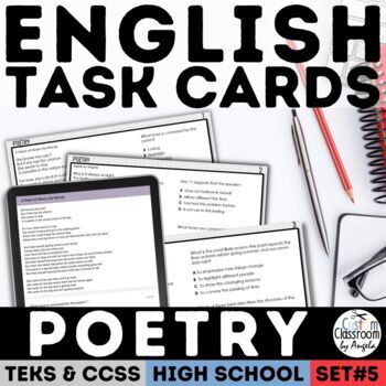 Preview of Elements of Poetry Analysis Worksheets & Task Cards STAAR Practice High School