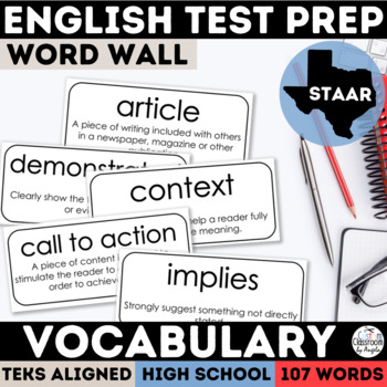 Preview of English I & II STAAR Test Prep Vocabulary | Word Wall