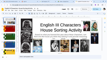 Preview of English III Characters House Sorting Activity