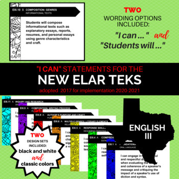 Preview of NEW English III TEKS I Can Statements